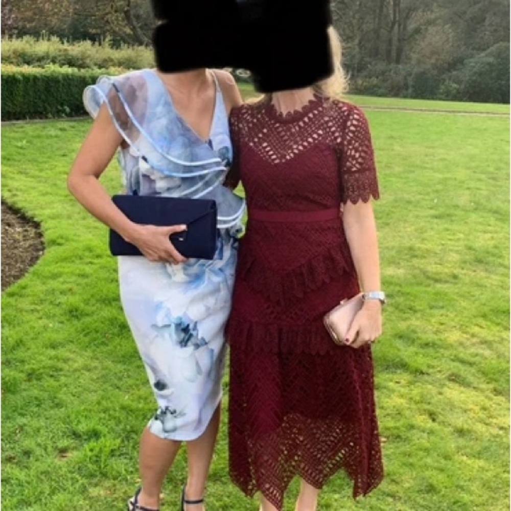 Self-Portrait Burgundy Crochet Lace Midi Dress